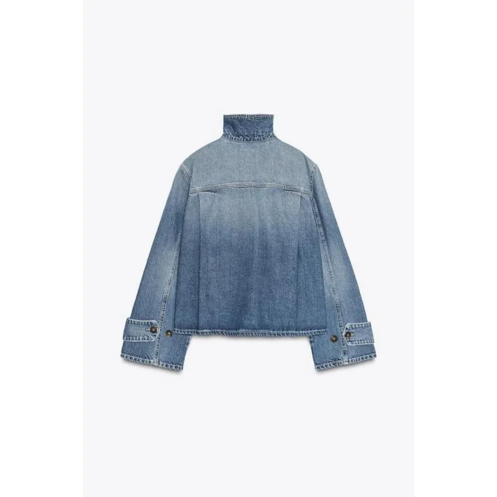 ZARA TRF HIGH NECK DENIM JACKET - Picture 7 of 8
